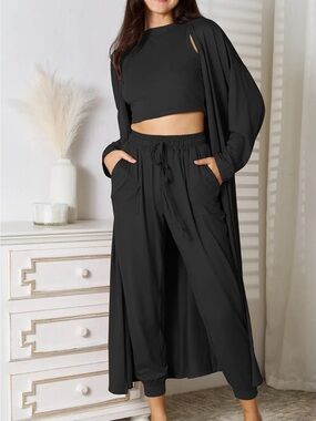 Black Long Cardigan Duster & Joggers Set